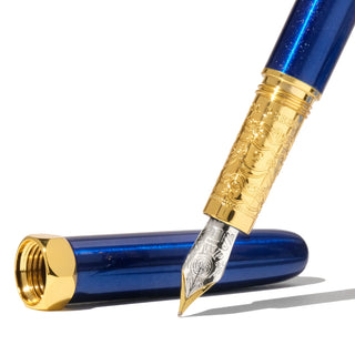 2025 Limited Edition | The Bijou Fountain Pen - Blue Revelry with gold engravings by Ferris Wheel Press