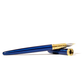 2025 Limited Edition | The Bijou Fountain Pen - Blue Revelry with brass grip by Ferris Wheel Press resting open