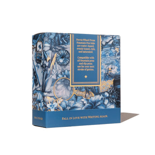 Bluebell Brushstrokes | 38ml Ink | Ferris Wheel Press packaging with intricate blue floral and vintage pen illustrations