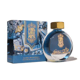 Bluebell Brushstrokes | 38ml Ink | Ferris Wheel Press round glass bottle with gold cap and decorative blue box