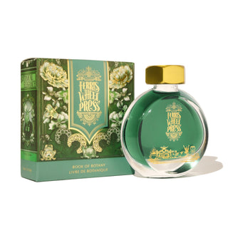 Book of Botany | 38ml Ink | Ferris Wheel Press green bottle with gold cap and floral box packaging