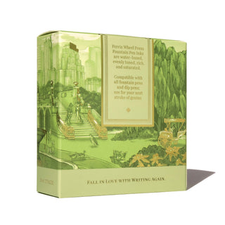 Central Park Greens | 38ml Ink | Ferris Wheel Press green-themed box with vintage park illustration and text