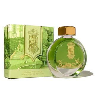 Central Park Greens 38ml Ink by Ferris Wheel Press in round glass bottle with green liquid and gold cap packaging