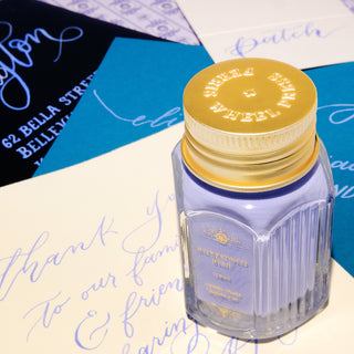 28ml Calligraphy Ink - Sweetbriar Rose | Ferris Wheel Press in glass bottle with gold cap on calligraphy letters