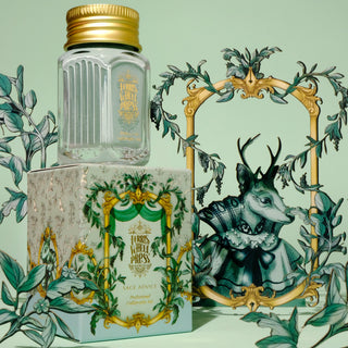 28ml Calligraphy Ink - Sage Advice | Ferris Wheel Press in ornate glass bottle with vintage green decor
