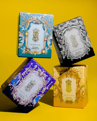 28ml Calligraphy Ink - Black Masquerade | Ferris Wheel Press black ink box with ornate silver detailing on yellow background