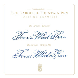 Aluminum Carousel Fountain Pen - Rose Petal Plush | Ferris Wheel Press calligraphy samples showing fine and medium nib styles