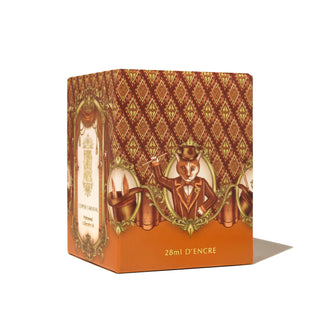 Decorative cardboard packaging for 28ml Calligraphy Ink - Copper Carnival | Ferris Wheel Press with vintage fox design
