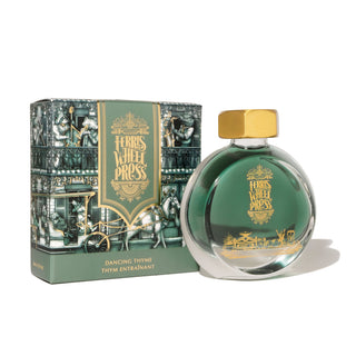 Dancing Thyme | 38ml Ink | Ferris Wheel Press green ink in round glass bottle with gold lid and decorative box