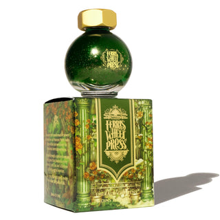 Emerald Gardens Fountain Pen Inks - 20ml Bottled with green shimmering glass bottle by Ferris Wheel Press