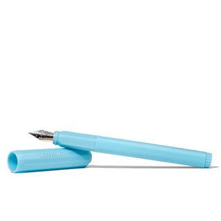 The Carousel Fountain Pen - Feathered Flight | Ferris Wheel Press in pastel blue with silver nib and cap off