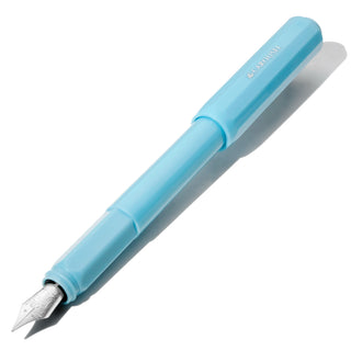 The Carousel Fountain Pen - Feathered Flight by Ferris Wheel Press in sky blue with silver nib shown uncapped
