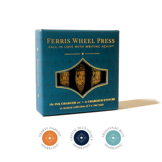 Fountain Pen Ink Tryout Sets - 3 colors/box | Ferris Wheel Press in blue gift box with gold text