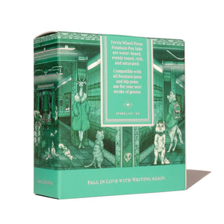 Grand Central Skies | 38ml Ink | Ferris Wheel Press box with detailed green illustrated cityscape design