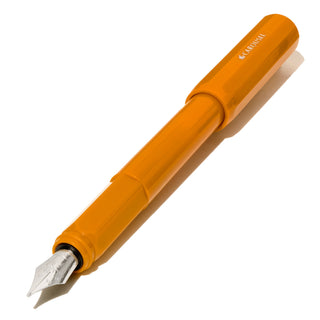 The Carousel Fountain Pen - Hearty Harvest | Ferris Wheel Press bright orange lacquered body with silver nib angled view