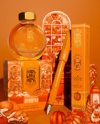 The Carousel Fountain Pen - Hearty Harvest | Ferris Wheel Press in bright orange with detailed autumn packaging