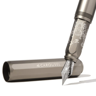 Aluminum Carousel Fountain Pen- Highland Smoke | Ferris Wheel Press with detailed silver nib and matching cap