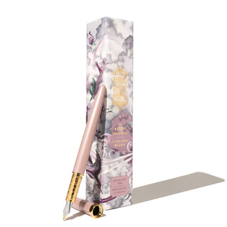 The Bijou Fountain Pen - Huffin Puff Pink with brass accents and decorative Ferris Wheel Press box