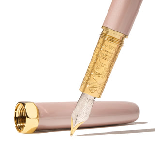The Bijou Fountain Pen - Huffin Puff Pink | Ferris Wheel Press with engraved gold brass grip and detailed nib