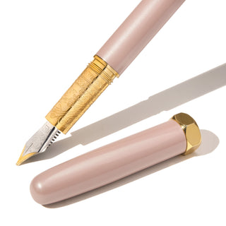 The Bijou Fountain Pen - Huffin Puff Pink | Ferris Wheel Press with gold engraved nib and glossy brass body
