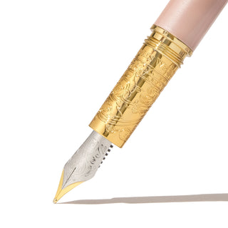 The Bijou Fountain Pen - Huffin Puff Pink | Ferris Wheel Press with detailed gold engraved nib section