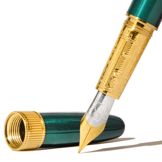 The Joule Fountain Pen - Engravers Teal | Ferris Wheel Press with gold engraved grip and fine nib detail