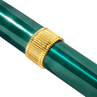 The Joule Fountain Pen - Engravers Teal | Ferris Wheel Press showing polished teal barrel with textured gold band detail