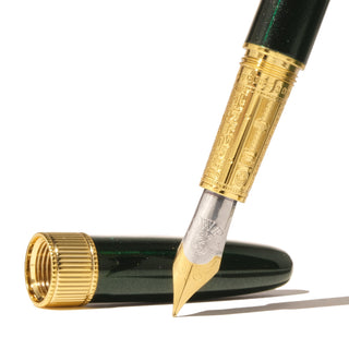 The Joule Fountain Pen - Miss Cora Lynn | Ferris Wheel Press with green lacquer and detailed gold nib close-up