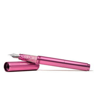 Honorary Edition 2024 aluminum fountain pen in metallic pink with detailed nib by Ferris Wheel Press