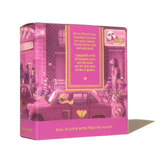 Pink packaging featuring whimsical animal illustrations for Lights on Broadway | 38ml Ink | Ferris Wheel Press