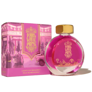 Lights on Broadway | 38ml Ink | Ferris Wheel Press round glass bottle with vibrant magenta ink and gold cap with decorative box
