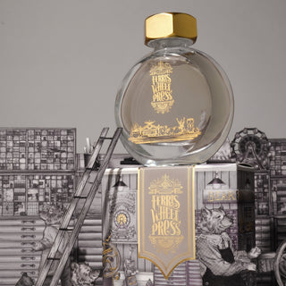 Leadcast Letters | 38ml Ink | Ferris Wheel Press round bottle with gold cap and intricate vintage design
