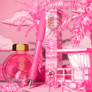 The Carousel Fountain Pen - Malibu  Blush | Ferris Wheel Press with gold accents and tropical packaging