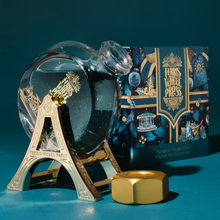 38ml Ink Carriage - Gold Polished Edition | Ferris Wheel Press displayed with ornate gold stand and decorative box