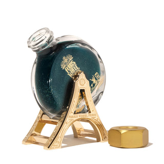 38ml Ink Carriage - Gold Polished Edition | Ferris Wheel Press with dark teal ink bottle on display stand