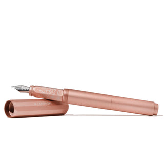 Aluminum Carousel Fountain Pen - Rose Petal Plush with engraved cap and sleek aluminum body by Ferris Wheel Press