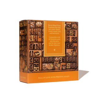 Russet Typecase | 38ml Ink | Ferris Wheel Press packaging with vintage letterpress block design on box