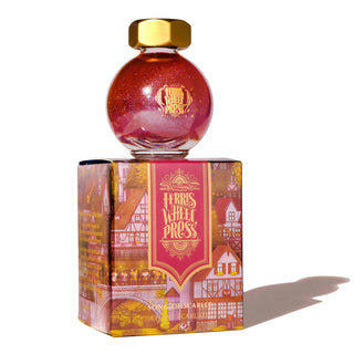 Song of Scarlet Fountain Pen Inks -  20ml Bottled | Ferris Wheel Press unique round bottle with golden cap and decorative box