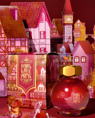 Song of Scarlet Fountain Pen Inks - 20ml Bottled with glossy red glass bottle and ornate gold cap by Ferris Wheel Press