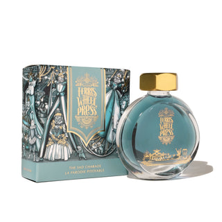 The Sad Charade | 38ml Ink | Ferris Wheel Press round glass bottle with gold cap and illustrated teal packaging