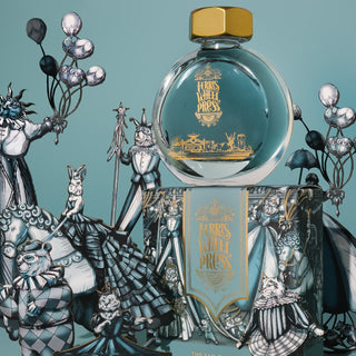 The Sad Charade | 38ml Ink | Ferris Wheel Press glass bottle with gold cap and intricate carnival art design