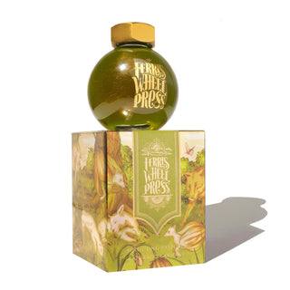 Sprouting Pastures | 85ml Ink | Ferris Wheel Press green glass bottle with gold cap on illustrated box