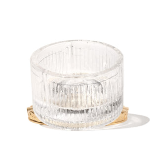 The Carousel Inkwell™ - Sunset Gold | Ferris Wheel Press clear ribbed glass with gold base detail in bright light