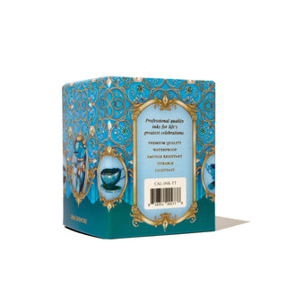 28ml Calligraphy Ink - Teatime Teal | Ferris Wheel Press decorative blue packaging with gold accents shown