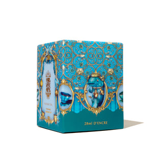 28ml Calligraphy Ink - Teatime Teal | Ferris Wheel Press ornate blue packaging with gold detailing and whimsical design