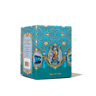28ml Calligraphy Ink - Teatime Teal | Ferris Wheel Press decorative blue and gold patterned packaging box