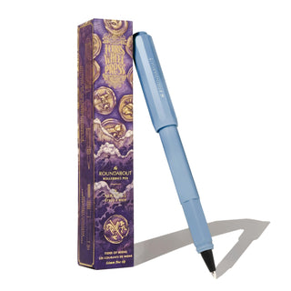 The Roundabout Rollerball Pen | Ferris Wheel Press in soft blue with detailed purple packaging and gold foil accents