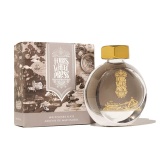 Wayfinders Slate | 38ml Ink | Ferris Wheel Press bottle with gold cap and detailed sepia-toned packaging box