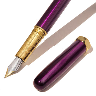 The Bijou Fountain Pen - Whispers of Twilight | Ferris Wheel Press with purple lacquer and gold accents