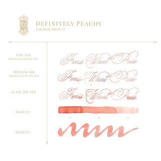 Definitely Peachy | 38ml Ink | Ferris Wheel Press showcasing peachy ink color swatches and calligraphy samples
